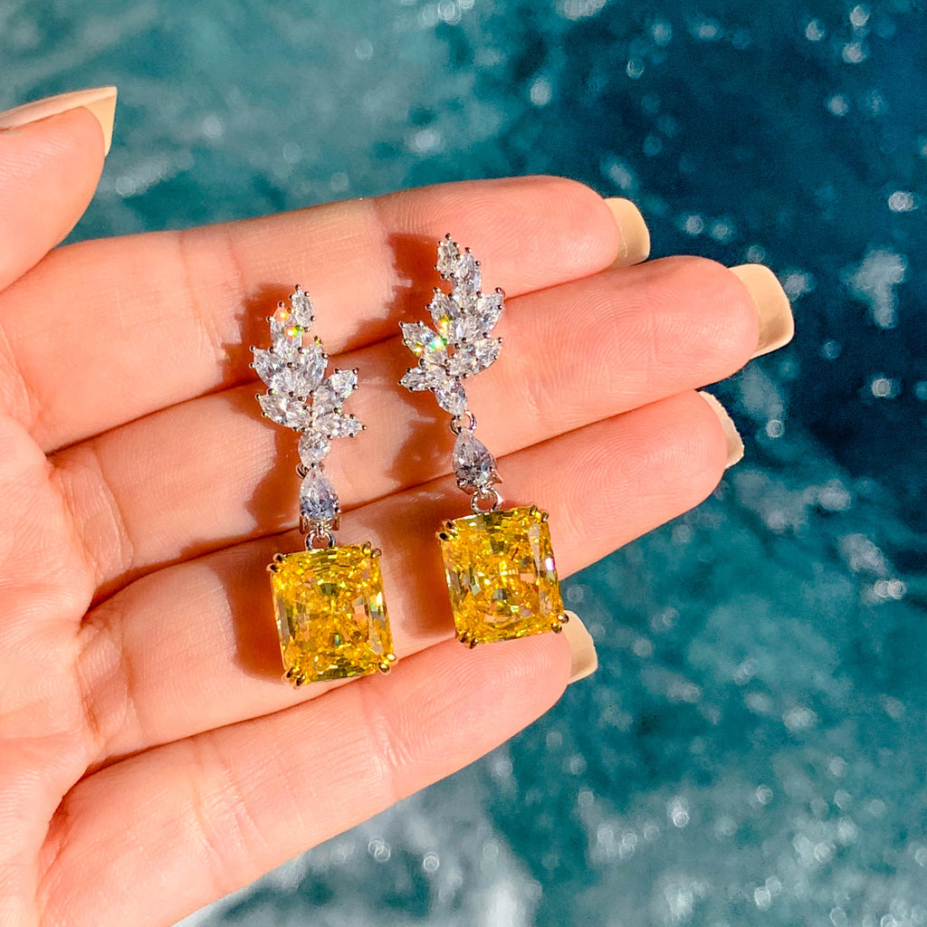 yellow diamond alternative earrings